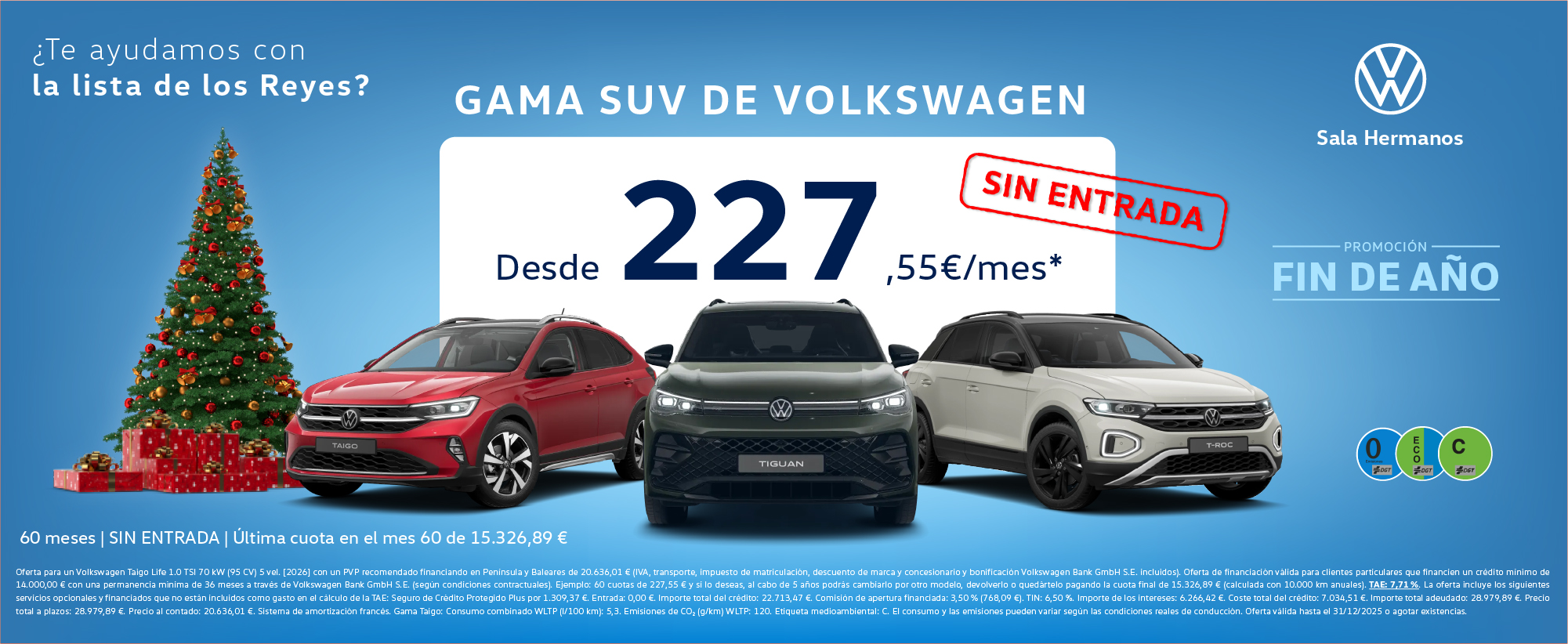 Descubre la gama SUV de Volkswagen con la que empezar el nuevo año será mucho más fácil. Confort, tecnología y diseño ahora al alcance de todos: desde 227,55 €/mes y sin entrada.
